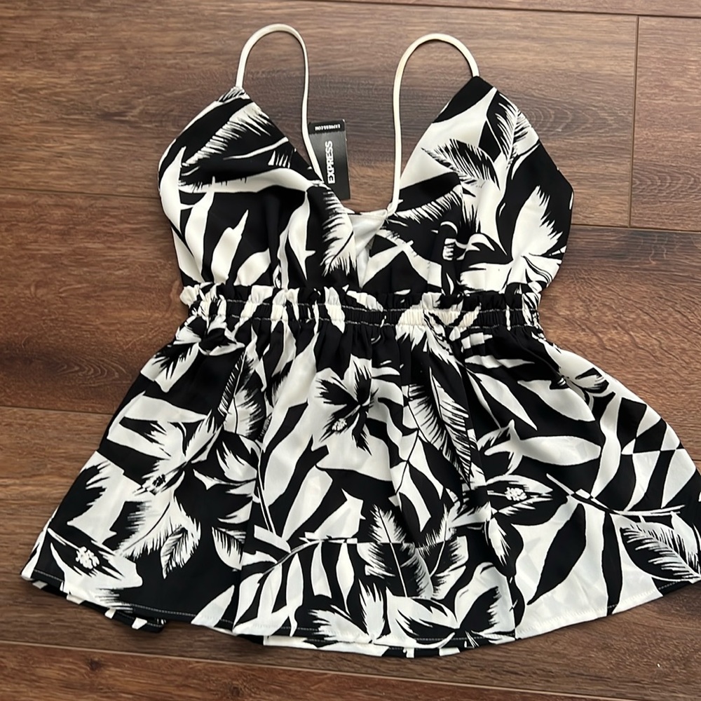 Express Peplum Black and Cream top